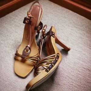 BCBG Rose Gold Strappy Slingback Stiletto Heel Sandals Size 8.5